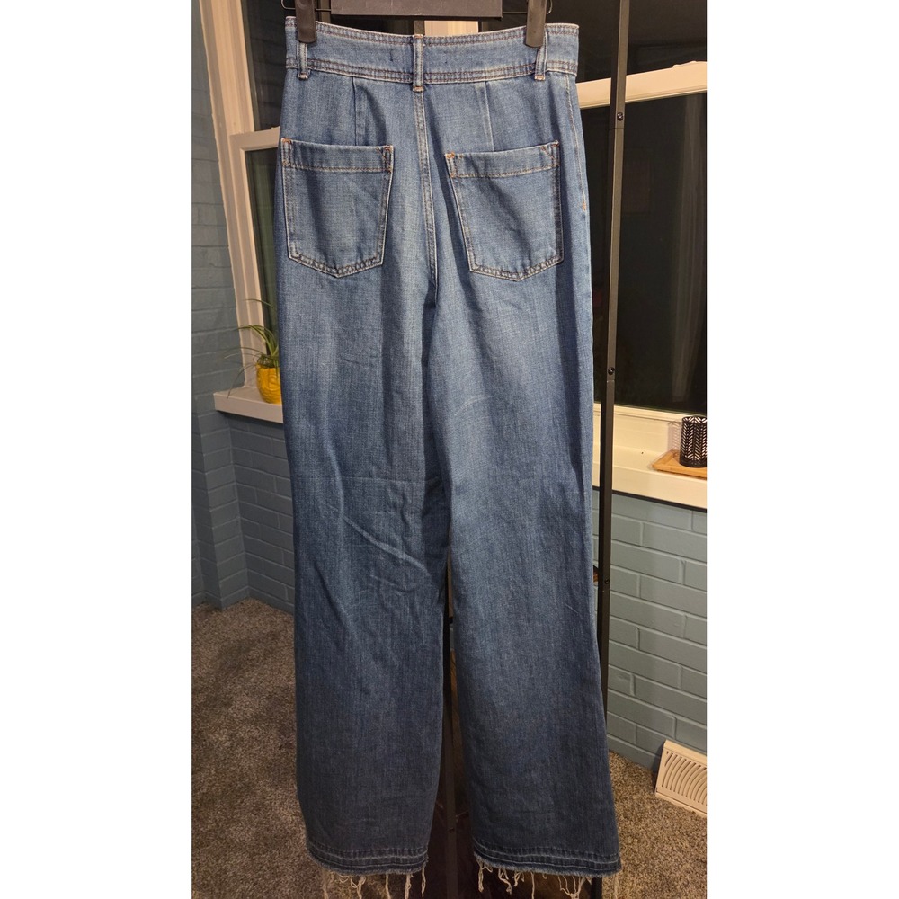 Free People We The Free High Waist Flare Jeans Distressed Hem Denim Blue Size 26 - Picture 9 of 10
